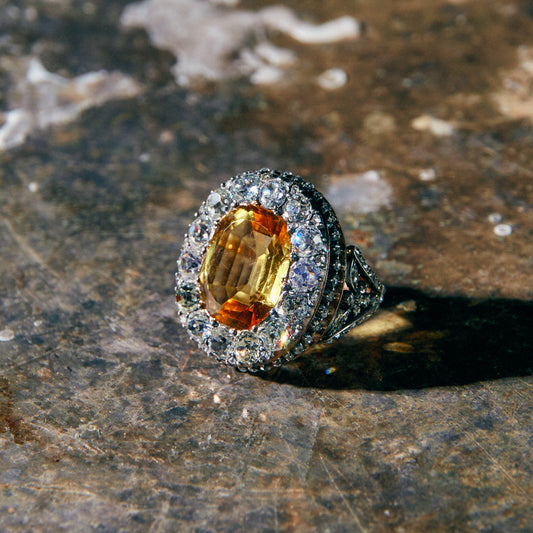 Old Cut and Rose Cut Diamond Ring with Faceted Citrine